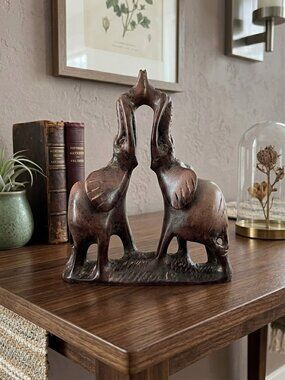 Hand Carved Soapstone Elephants Touching Trunks Figurine